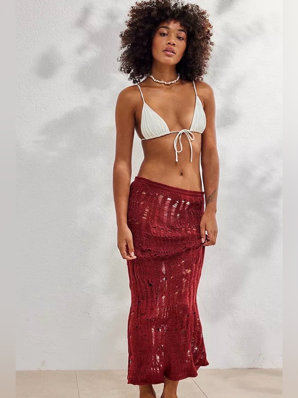 Jaded London Odette Laddered Knit Maxi Skirt - Burgundy Size Medium